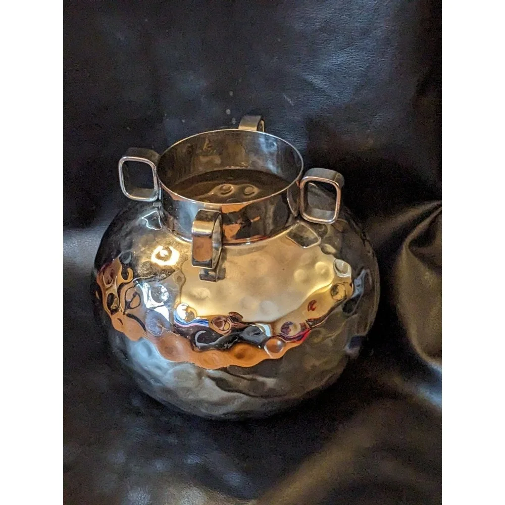 Mary Jurek Design Hand Hammered Vase Pitcher Stainless Steel 4 Handle 7 In Tall